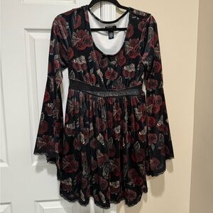 Floral Black and Red Dress